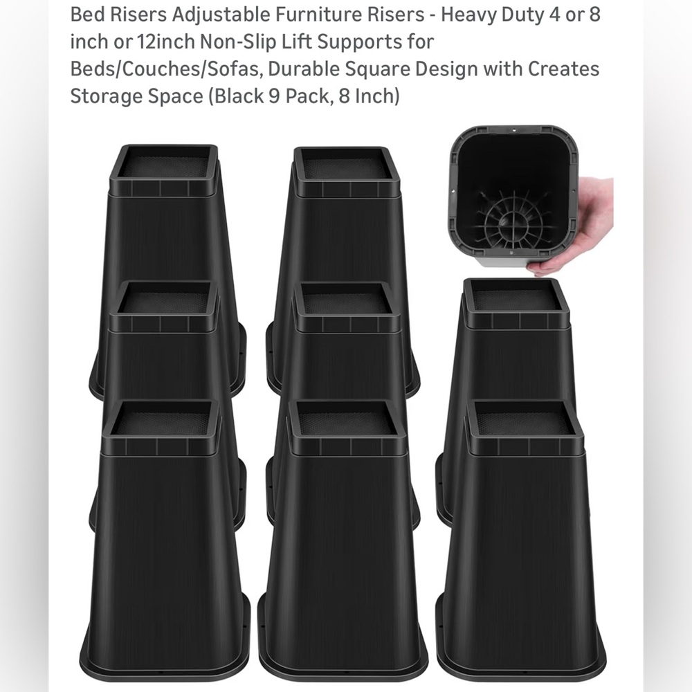 NIB- Set of 9 Black Adjustable‎ Furniture- Heavy Duty 8 inch  Non-Slip Lift